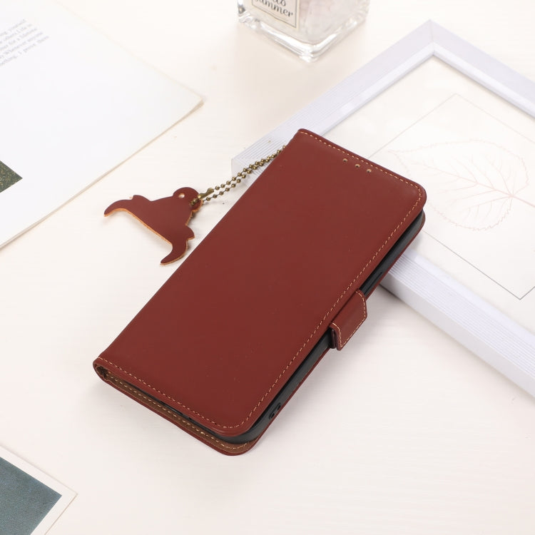 For Motorola Moto G34 Genuine Leather Magnetic RFID Leather Phone Case(Coffee) - Motorola Cases by buy2fix | Online Shopping UK | buy2fix