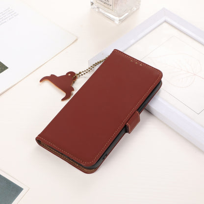 For Motorola Moto G34 Genuine Leather Magnetic RFID Leather Phone Case(Coffee) - Motorola Cases by buy2fix | Online Shopping UK | buy2fix