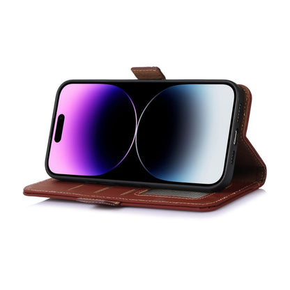For Motorola Moto G34 Genuine Leather Magnetic RFID Leather Phone Case(Coffee) - Motorola Cases by buy2fix | Online Shopping UK | buy2fix