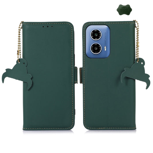 For Motorola Moto G34 Genuine Leather Magnetic RFID Leather Phone Case(Green) - Motorola Cases by buy2fix | Online Shopping UK | buy2fix