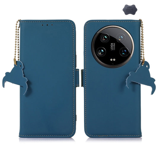 For Motorola Moto G24 / G04 Genuine Leather Magnetic RFID Leather Phone Case(Blue) - Motorola Cases by buy2fix | Online Shopping UK | buy2fix