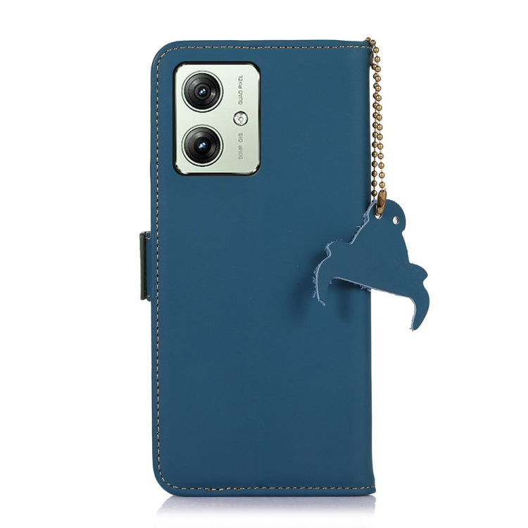 For Motorola Moto G64 5G Genuine Leather Magnetic RFID Leather Phone Case(Blue) - Motorola Cases by buy2fix | Online Shopping UK | buy2fix