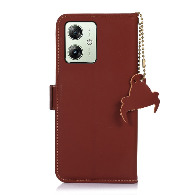 For Motorola Moto G64 5G Genuine Leather Magnetic RFID Leather Phone Case(Coffee) - Motorola Cases by buy2fix | Online Shopping UK | buy2fix