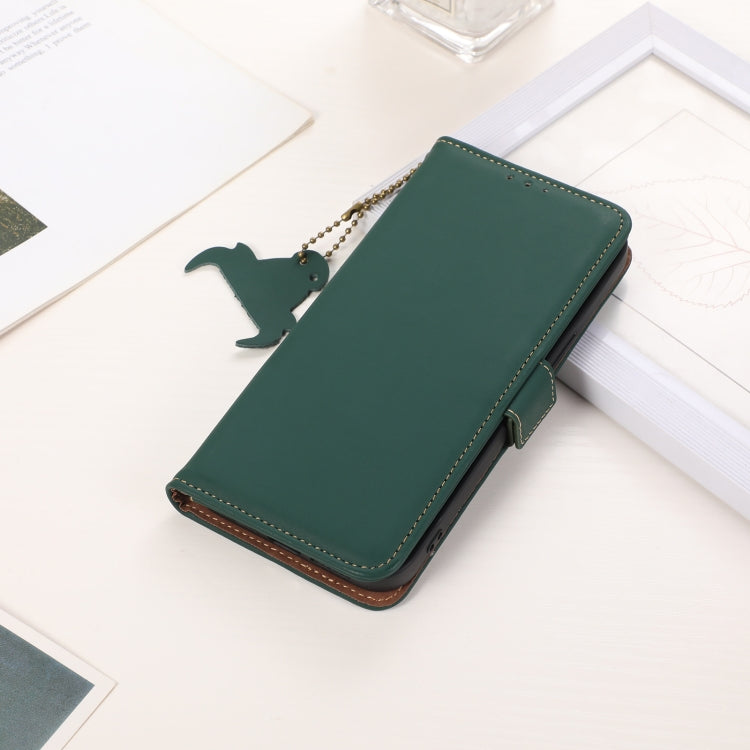 For Motorola Moto G64 5G Genuine Leather Magnetic RFID Leather Phone Case(Green) - Motorola Cases by buy2fix | Online Shopping UK | buy2fix