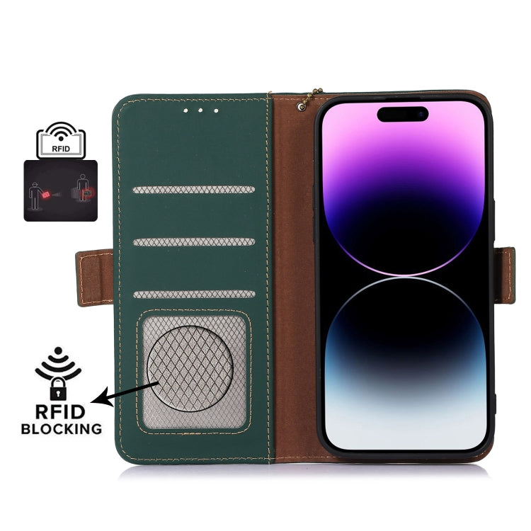 For Motorola Moto G64 5G Genuine Leather Magnetic RFID Leather Phone Case(Green) - Motorola Cases by buy2fix | Online Shopping UK | buy2fix