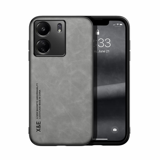 For Xiaomi Redmi 13C Skin Feel Magnetic Leather Back Phone Case(Light Grey) - 13C Cases by buy2fix | Online Shopping UK | buy2fix