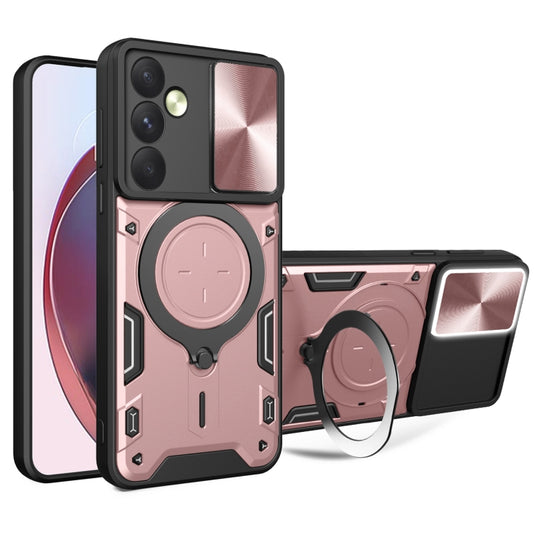 For Samsung Galaxy A35 5G CD Texture Sliding Camshield Magnetic Holder Phone Case(Pink)