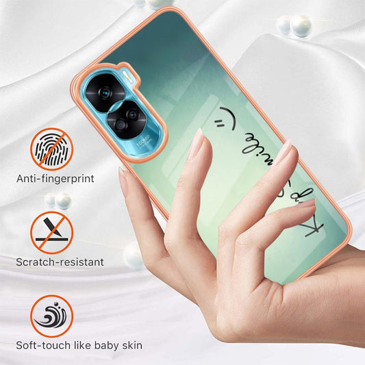 For Honor 90 Lite 5G Electroplating Marble Dual-side IMD Phone Case(Smile) by buy2fix