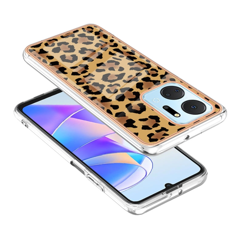 For Honor X7a Electroplating Marble Dual-side IMD Phone Case(Leopard Print) - Honor Cases by buy2fix | Online Shopping UK | buy2fix