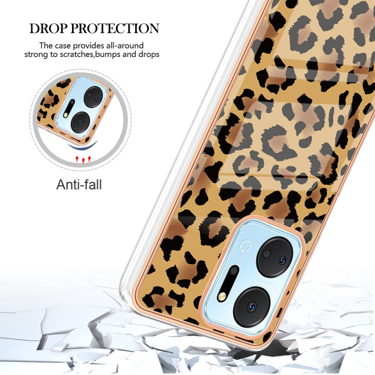 For Honor X7a Electroplating Marble Dual-side IMD Phone Case(Leopard Print) - Honor Cases by buy2fix | Online Shopping UK | buy2fix