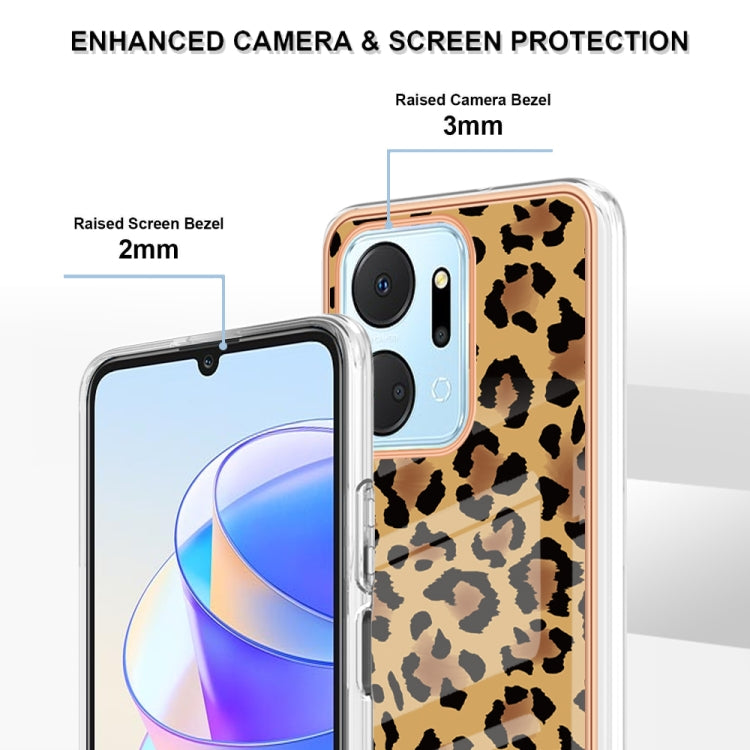 For Honor X7a Electroplating Marble Dual-side IMD Phone Case(Leopard Print) - Honor Cases by buy2fix | Online Shopping UK | buy2fix