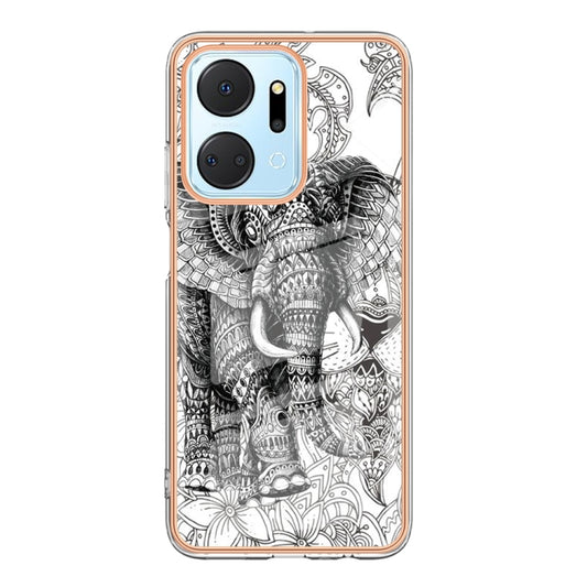 For Honor X7a Electroplating Marble Dual-side IMD Phone Case(Totem Elephant) by buy2fix