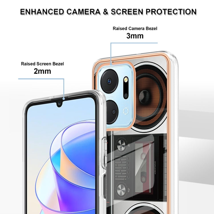 For Honor X7a Electroplating Marble Dual-side IMD Phone Case(Retro Radio) - Honor Cases by buy2fix | Online Shopping UK | buy2fix