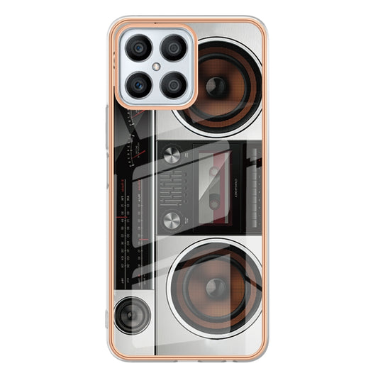 For Honor X8 4G Electroplating Marble Dual-side IMD Phone Case(Retro Radio) by buy2fix