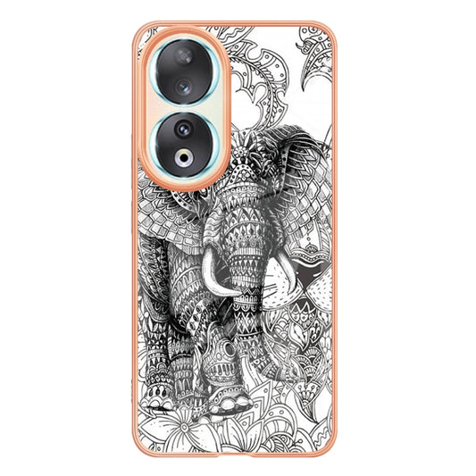 For Honor 90 5G Electroplating Marble Dual-side IMD Phone Case(Totem Elephant) by buy2fix