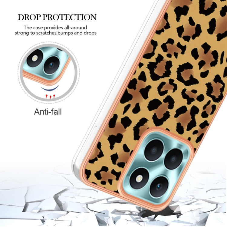 For Honor X6a Electroplating Marble Dual-side IMD Phone Case(Leopard Print) - Honor Cases by buy2fix | Online Shopping UK | buy2fix