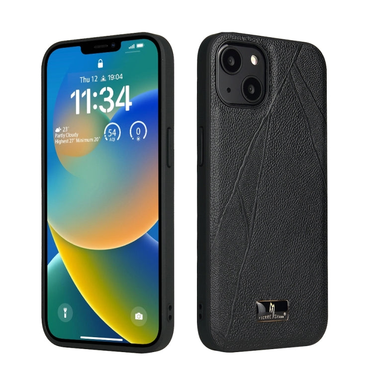 For iPhone 15 Plus Fierre Shann Leather Texture Phone Back Cover Case(Ox Tendon Black) - iPhone 15 Plus Cases by FIERRE SHANN | Online Shopping UK | buy2fix