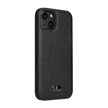 For iPhone 15 Plus Fierre Shann Leather Texture Phone Back Cover Case(Ox Tendon Black) - iPhone 15 Plus Cases by FIERRE SHANN | Online Shopping UK | buy2fix