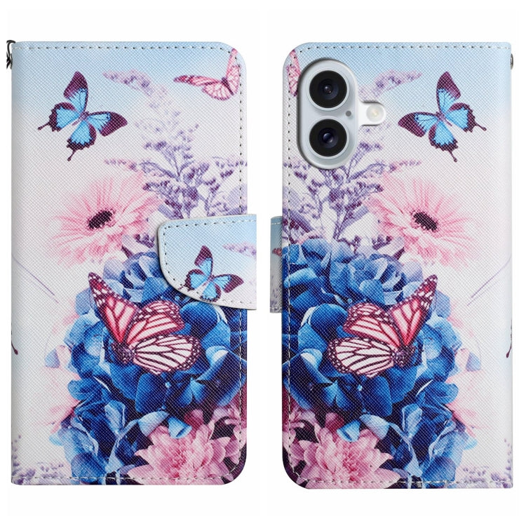 For iPhone 16 Plus 3D Colored Drawing Flip Leather Phone Case(Purple butterfly) - iPhone 16 Plus Cases by buy2fix | Online Shopping UK | buy2fix