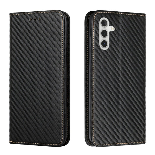 For Samsung Galaxy A55 Carbon Fiber Texture Flip Holder Leather Phone Case(Black) by buy2fix