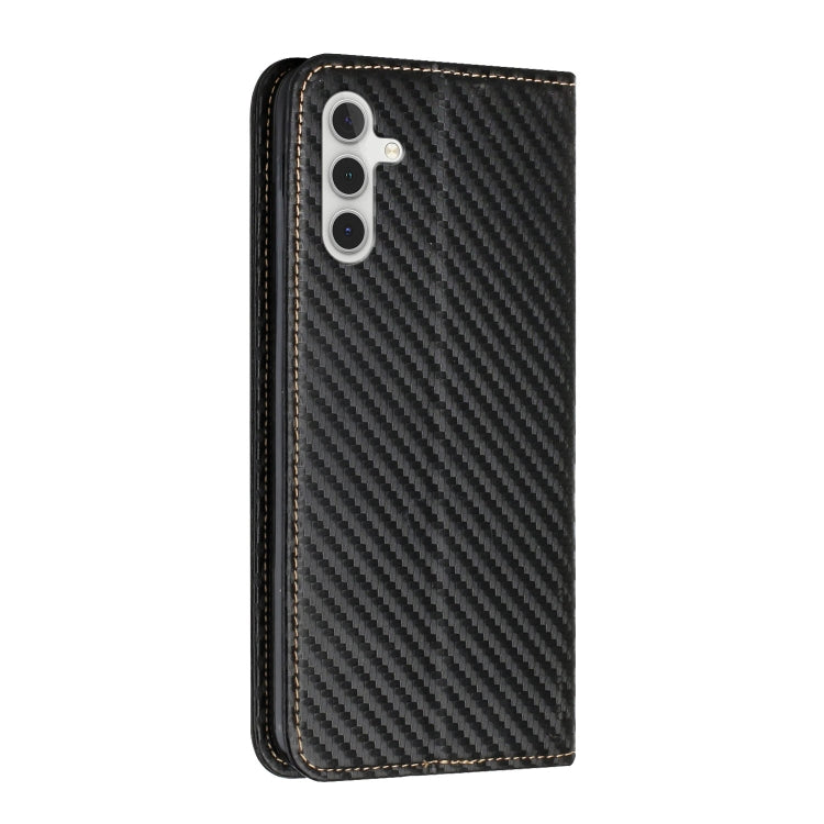 For Samsung Galaxy A55 Carbon Fiber Texture Flip Holder Leather Phone Case(Black) by buy2fix