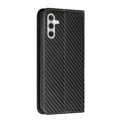 For Samsung Galaxy A55 Carbon Fiber Texture Flip Holder Leather Phone Case(Black) by buy2fix