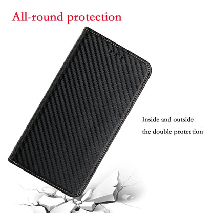 For Samsung Galaxy A55 Carbon Fiber Texture Flip Holder Leather Phone Case(Black) by buy2fix