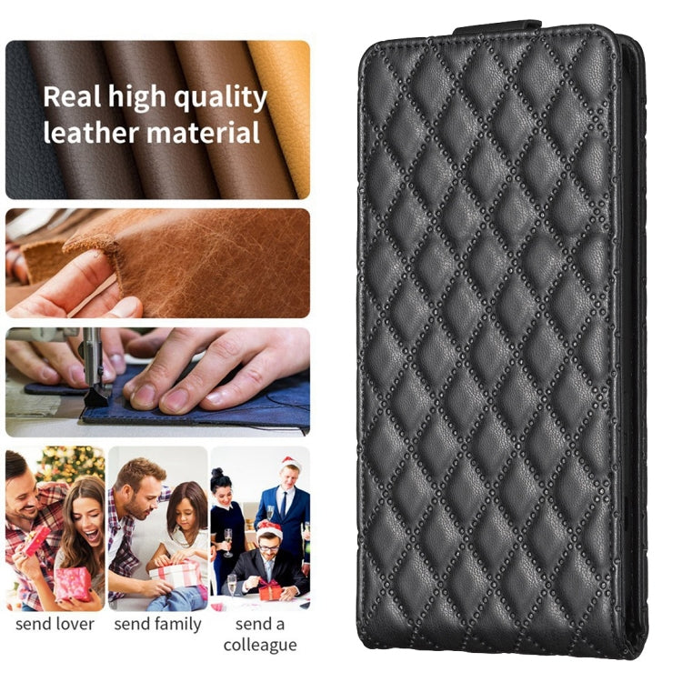 For Redmi Note 12 5G Global Diamond Lattice Vertical Flip Leather Phone Case(Black) - Xiaomi Cases by buy2fix | Online Shopping UK | buy2fix
