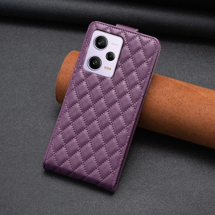 For Redmi Note 12 Pro Global Diamond Lattice Vertical Flip Leather Phone Case(Dark Purple) - Xiaomi Cases by buy2fix | Online Shopping UK | buy2fix