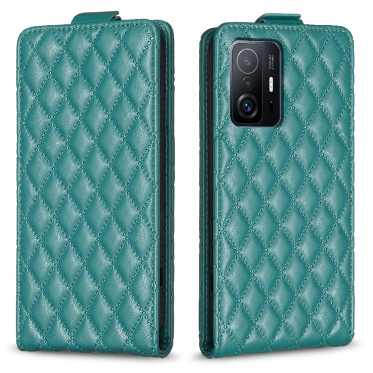 For Xiaomi Mi 11T / 11T Pro Diamond Lattice Vertical Flip Leather Phone Case(Green) - Xiaomi Cases by buy2fix | Online Shopping UK | buy2fix