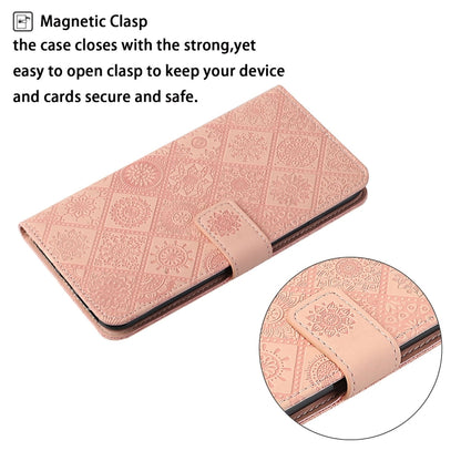 For iPhone 16 Pro Max Ethnic Style Embossed Pattern Leather Phone Case(Pink) by buy2fix