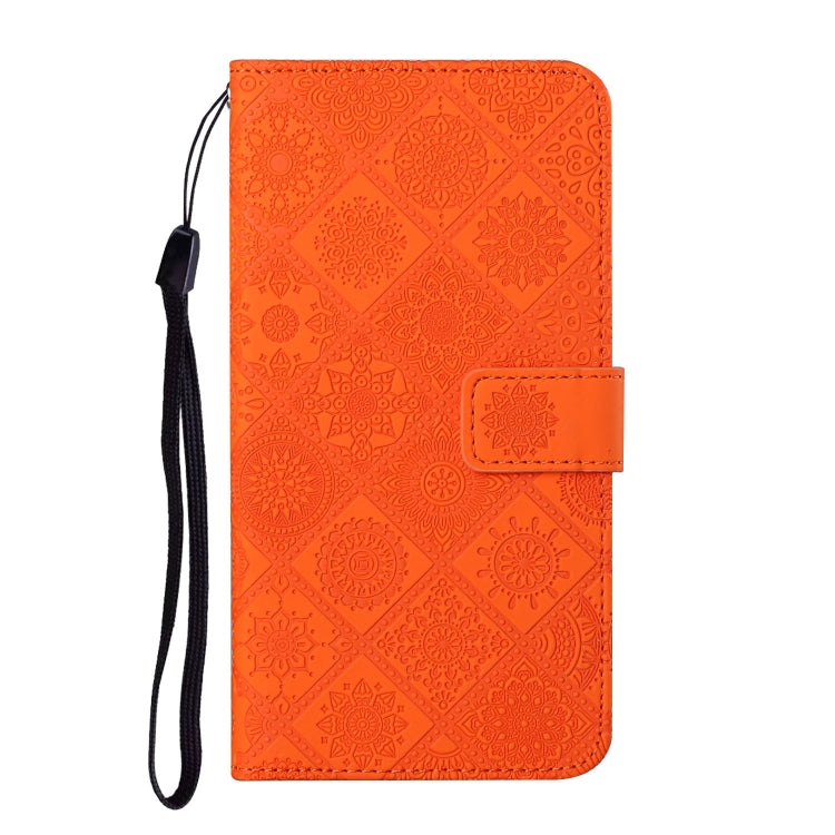 For iPhone 16 Plus Ethnic Style Embossed Pattern Leather Phone Case(Orange) by buy2fix