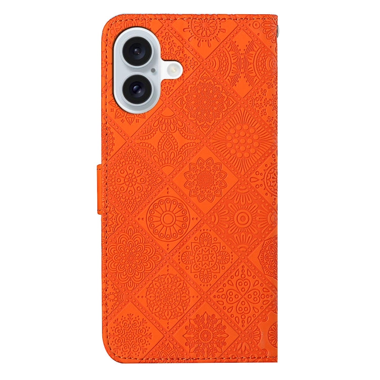 For iPhone 16 Plus Ethnic Style Embossed Pattern Leather Phone Case(Orange) by buy2fix