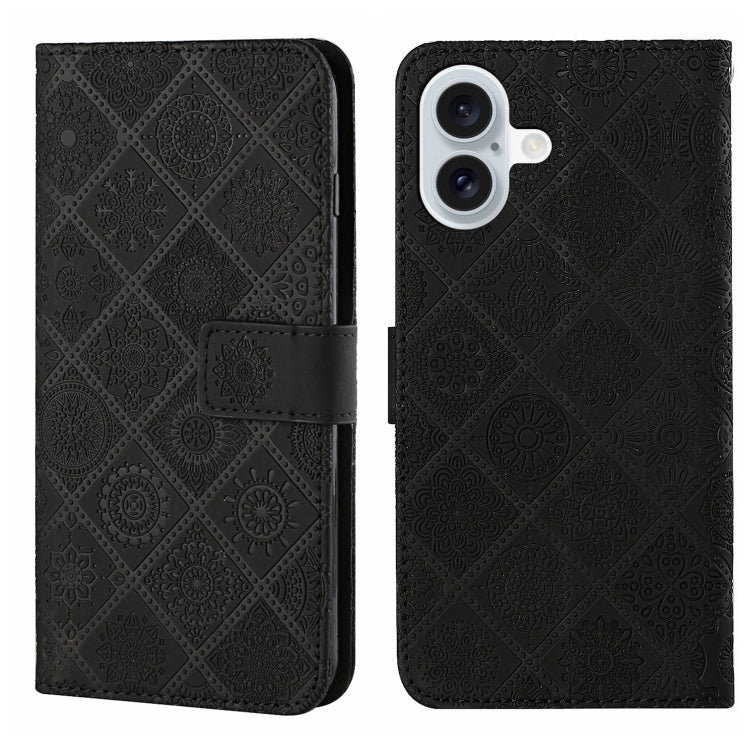 For iPhone 16 Plus Ethnic Style Embossed Pattern Leather Phone Case(Black) by buy2fix