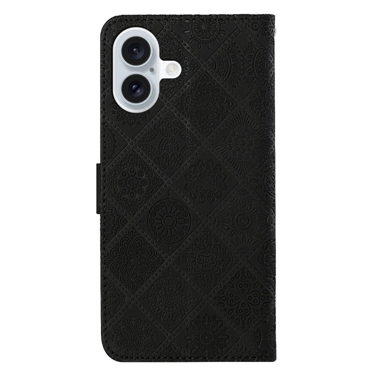 For iPhone 16 Plus Ethnic Style Embossed Pattern Leather Phone Case(Black) by buy2fix