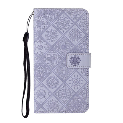 For iPhone 16 Plus Ethnic Style Embossed Pattern Leather Phone Case(Purple) by buy2fix