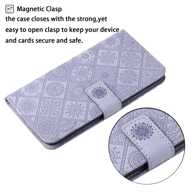 For iPhone 16 Plus Ethnic Style Embossed Pattern Leather Phone Case(Purple) by buy2fix