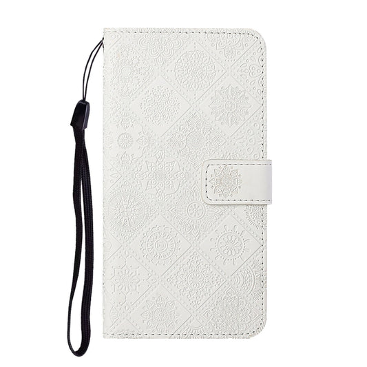 For iPhone 16 Ethnic Style Embossed Pattern Leather Phone Case(White) by buy2fix