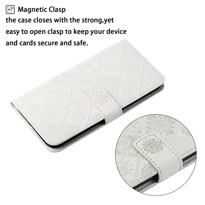 For iPhone 16 Ethnic Style Embossed Pattern Leather Phone Case(White) - iPhone 16 Cases by buy2fix | Online Shopping UK | buy2fix