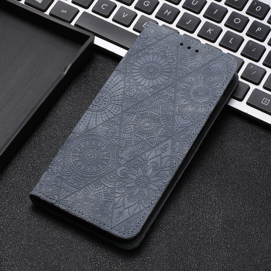 For iPhone 16 Pro Ethnic Embossed Adsorption Leather Phone Case(Grey) by buy2fix