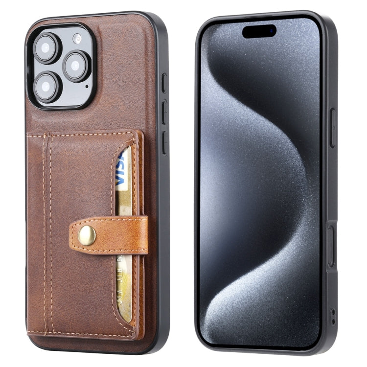 For iPhone 16 Pro Calfskin Card Slot TPU Hybrid PU Phone Case(Brown) by buy2fix