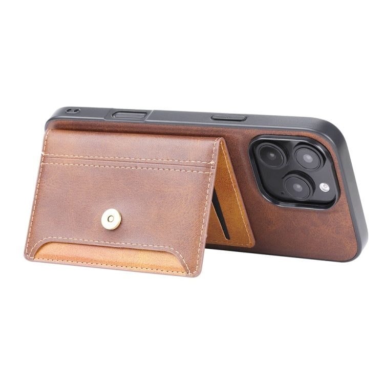 For iPhone 16 Pro Calfskin Card Slot TPU Hybrid PU Phone Case(Brown) by buy2fix
