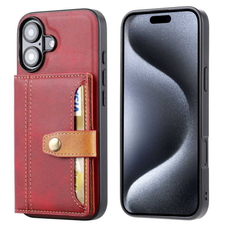 For iPhone 16 Calfskin Card Slot TPU Hybrid PU Phone Case(Red) - iPhone 16 Cases by buy2fix | Online Shopping UK | buy2fix