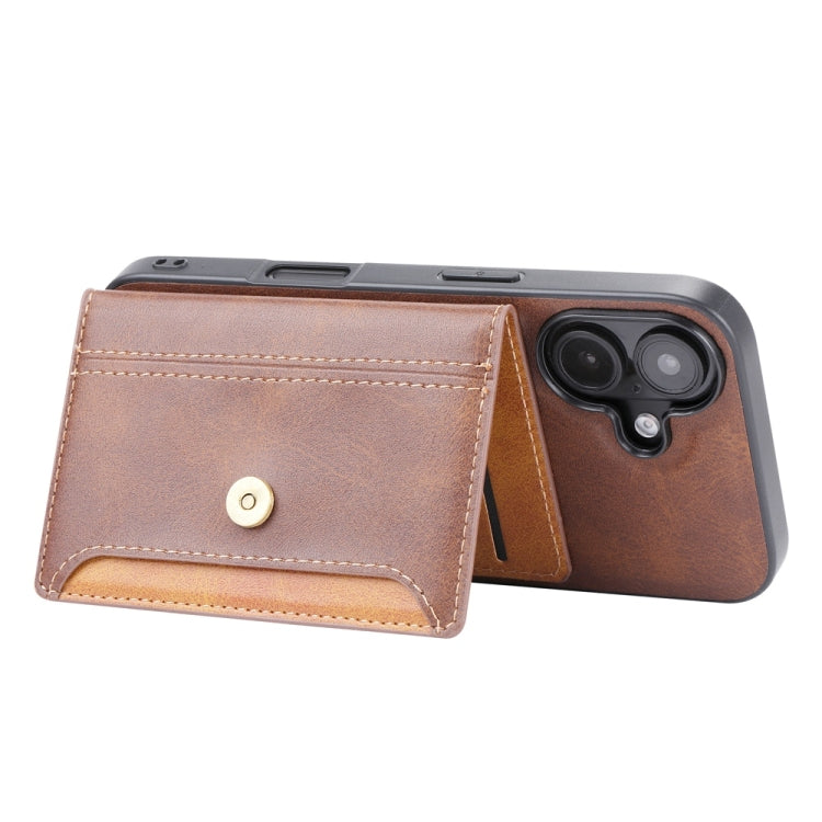 For iPhone 16 Calfskin Card Slot TPU Hybrid PU Phone Case(Brown) - iPhone 16 Cases by buy2fix | Online Shopping UK | buy2fix