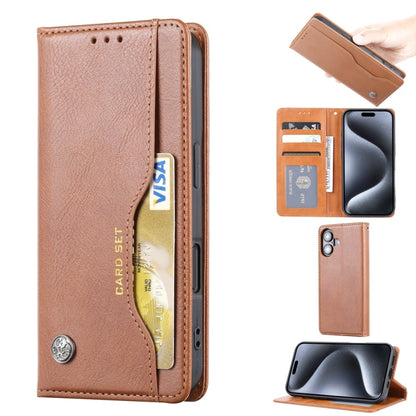 For iPhone 16 Plus Knead Skin Texture Flip Leather Phone Case(Brown) by buy2fix