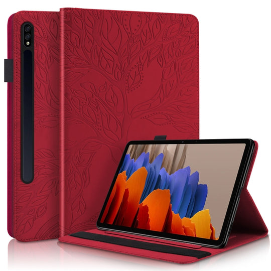 For Samsung Galaxy Tab S8 / S7 Life Tree Series Horizontal Flip Leather Tablet Case(Red)