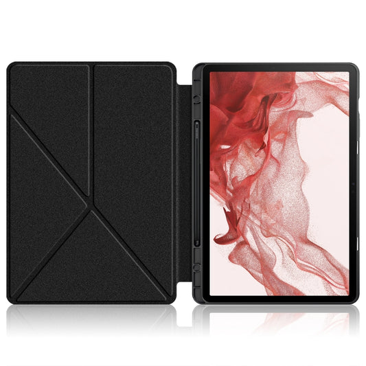 For Samsung Galaxy Tab S9 Cloth Texture Multi-folding Horizontal Flip Leather Tablet Case(Black) by buy2fix