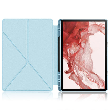 For Samsung Galaxy Tab S9 Cloth Texture Multi-folding Horizontal Flip Leather Tablet Case(Sky Blue) - Galaxy Tab S9 Cases by buy2fix | Online Shopping UK | buy2fix