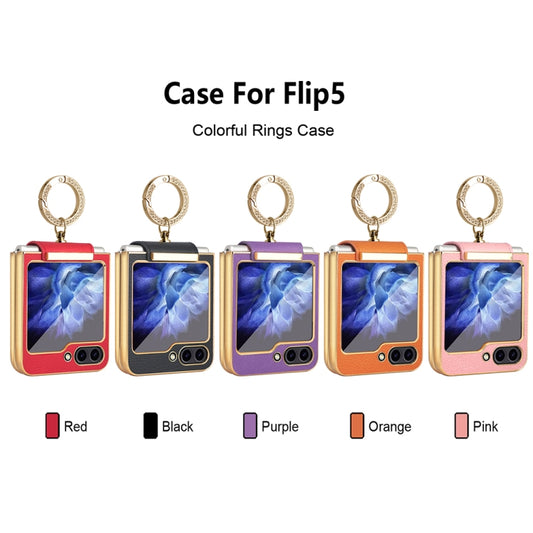 For Samsung Galaxy Z Flip5 Colorful PU Phone Case with Ring Holder(Black) - Galaxy Z Flip5 Cases by buy2fix | Online Shopping UK | buy2fix