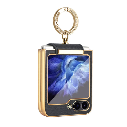 For Samsung Galaxy Z Flip7 FE / Flip6 Colorful PU Phone Case with Ring Holder(Black)